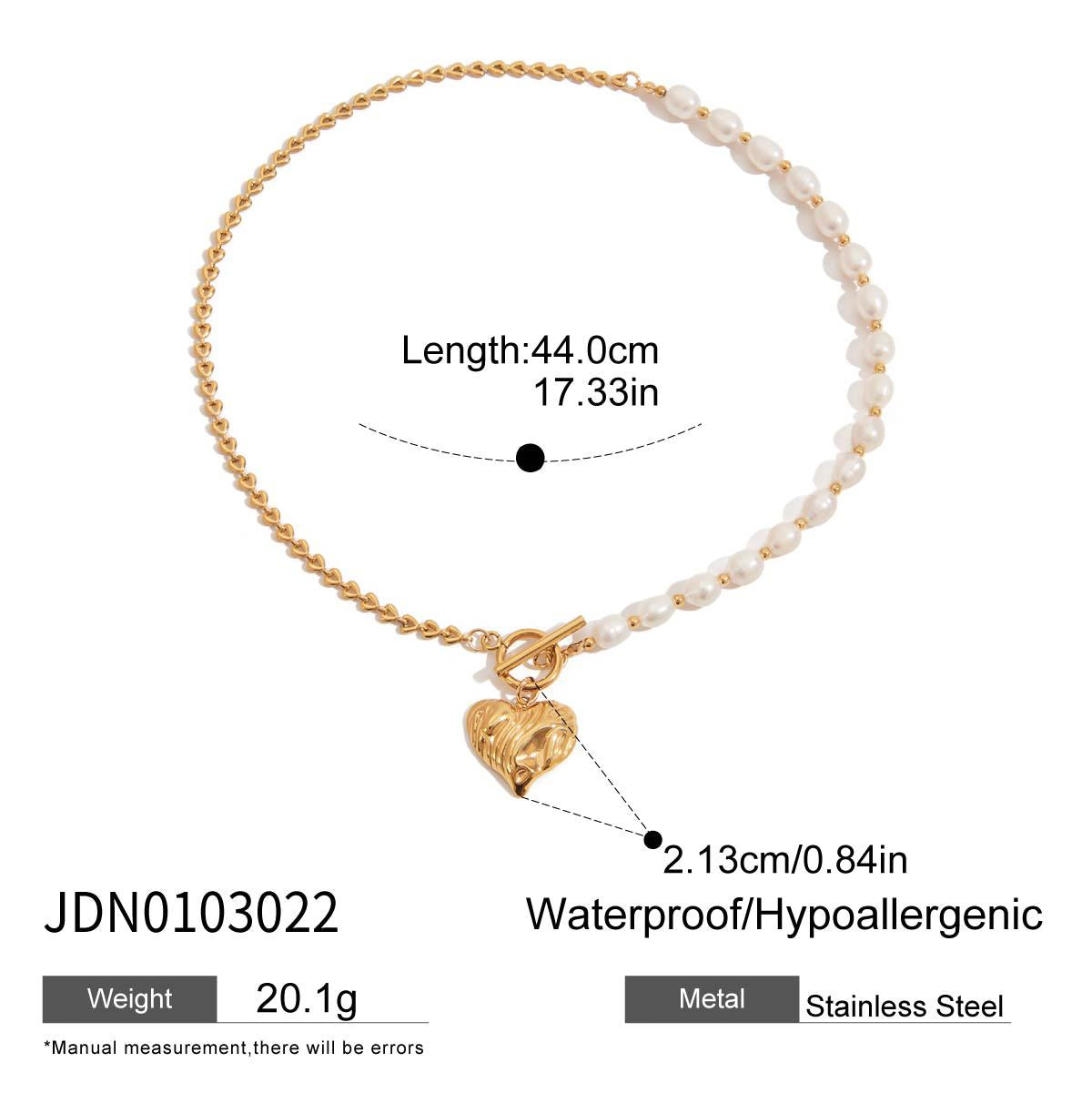 Gold-Tone Pearl-Look Heart Stainless Steel Necklace Collection – detail view