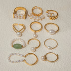 Freshwater pearl ring collection styled flat lay