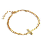 cross curb chain bracelet with lobster clasp and adjustable extension