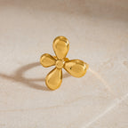 Angled view of rounded petals and slim ring band
