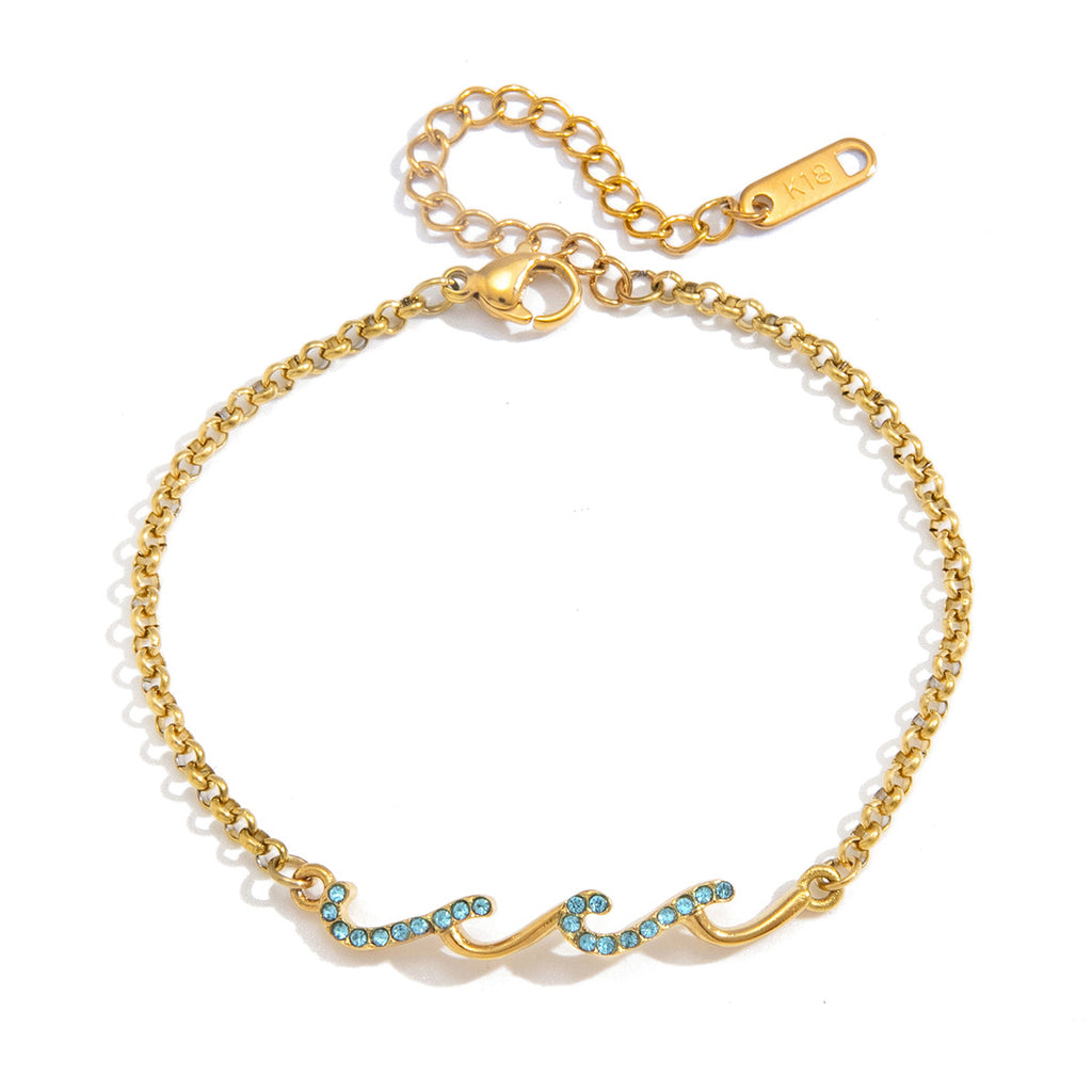 Full stainless steel blue wave bracelet with clasp and extender