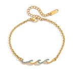 Full stainless steel blue wave bracelet with clasp and extender