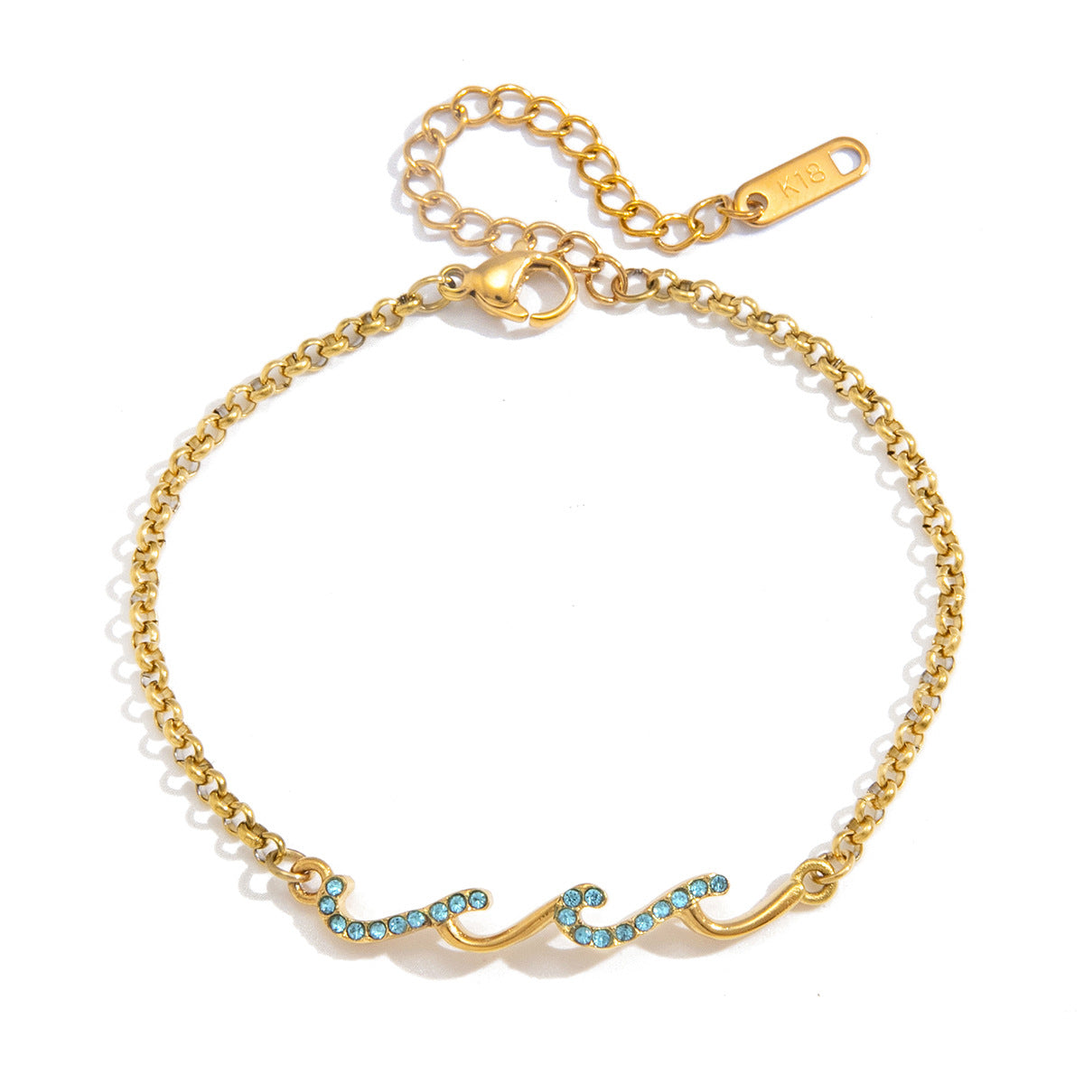 Full stainless steel blue wave bracelet with clasp and extender