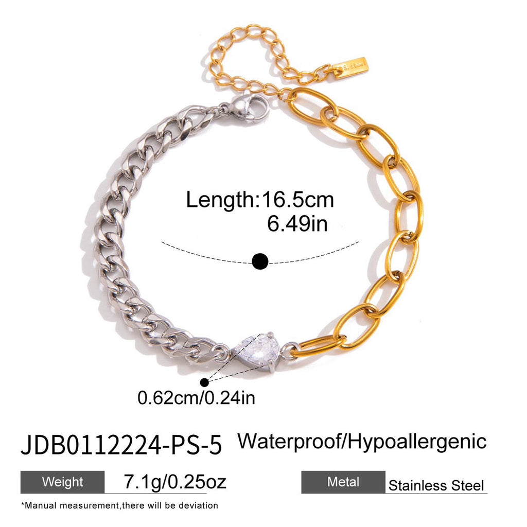 Pear-center curb and oval-link bracelet