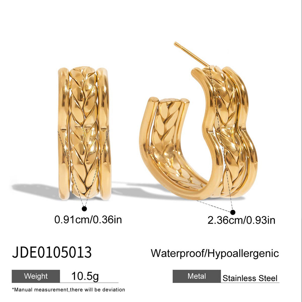 Wholesale Gold-Tone Stainless Steel Hoop and Teardrop Stud Earring Collection - finish detail