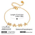 Gold-tone clear accent MAMA letter bracelet with extender