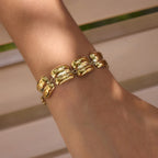 Rounded sculpted links shown on a wrist