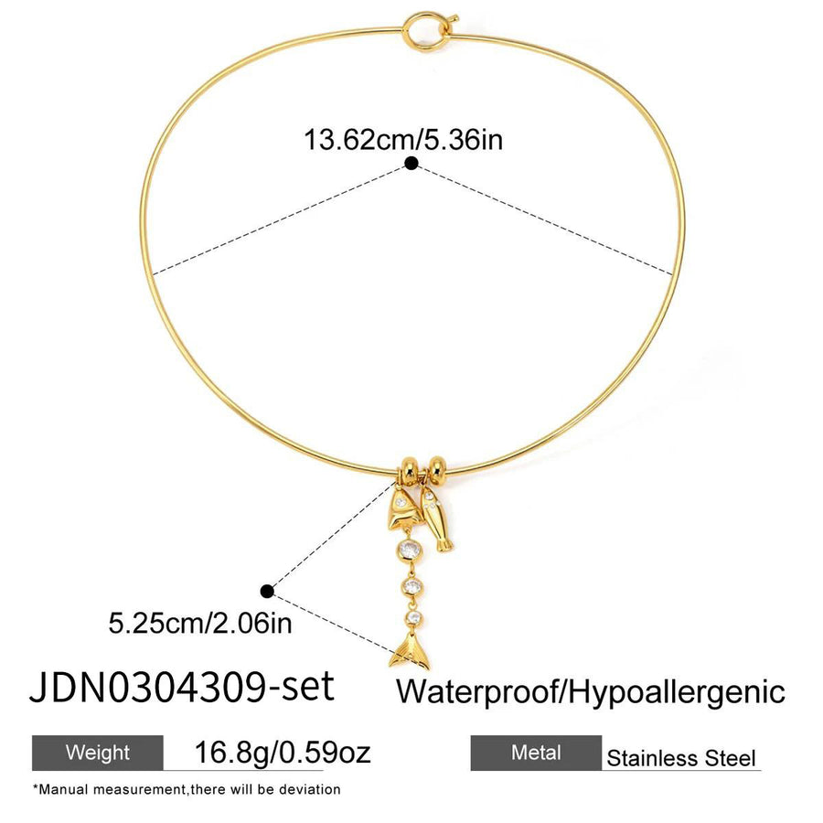 Stainless steel fish charm collar measurement image