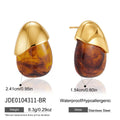Brown resin teardrop earrings with dimensions