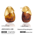 Brown resin teardrop earrings with dimensions