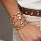 Two-Tone Clear Accent Stainless Steel Chain Bracelet Collection — round-link bracelet view