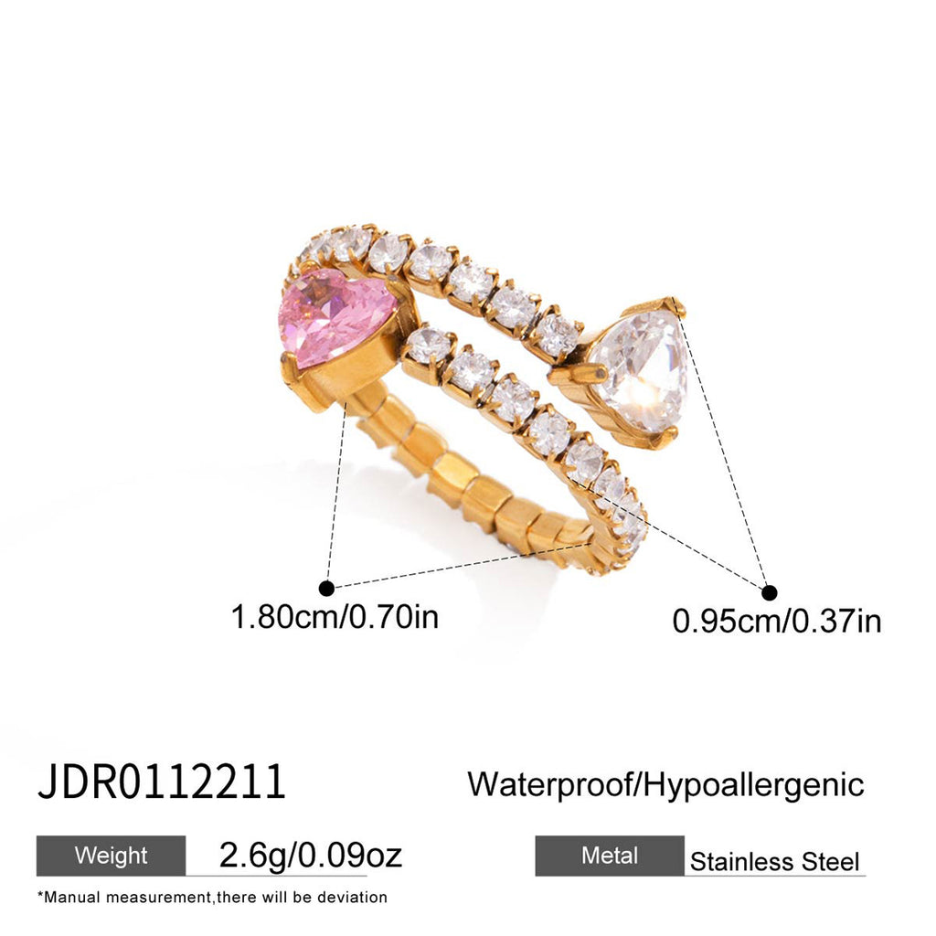 Pink and clear pear-accent wrap ring dimensions