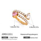 Pink and clear pear-accent wrap ring dimensions