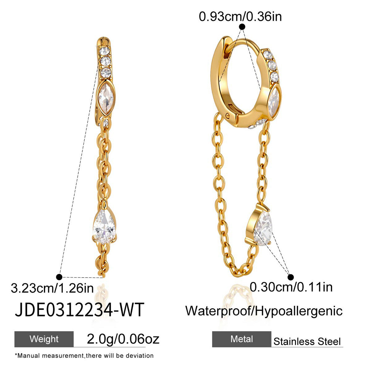 Clear accent hoop with chain loop and pear drop