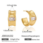 Gold-tone stainless steel hoops with size diagram