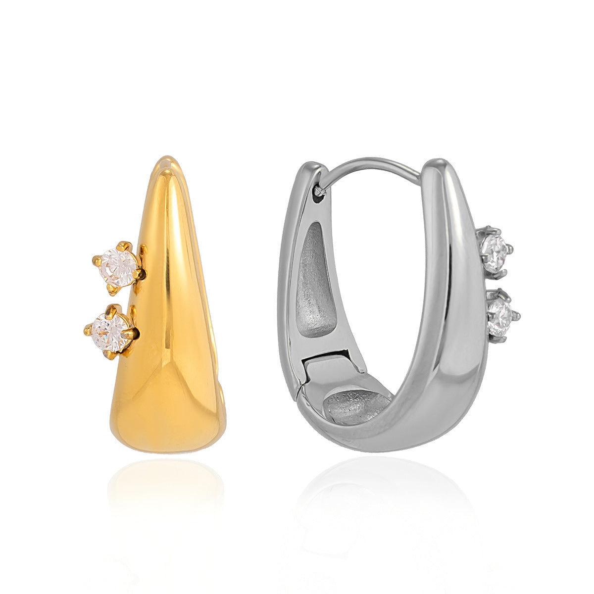 Gold and steel color hoop profiles on white