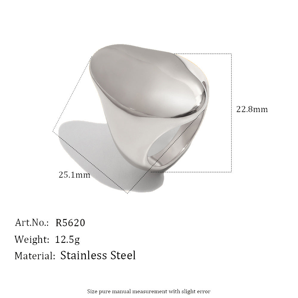 Smooth silver-tone signet ring profile
