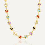 gold plated brass necklace with multicolor acrylic butterfly links