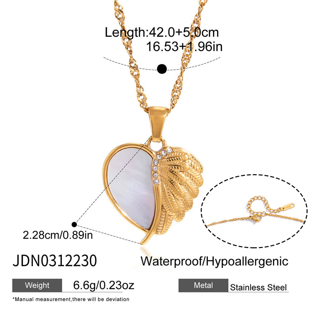 Winged heart stainless steel necklace length and pendant dimensions