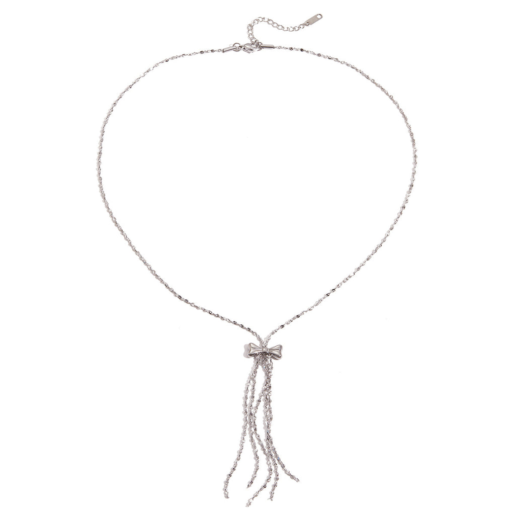 Wholesale Silver-Finish Stainless Steel Tassel Necklace Collection - design detail