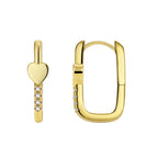 brass heart zirconia huggie earring front and side details