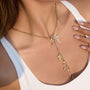 gold plated multi-cross charm Y necklace worn on model