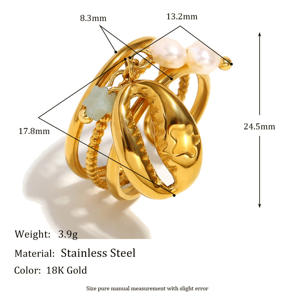 stainless steel pearl charm ring with measurements and listed weight