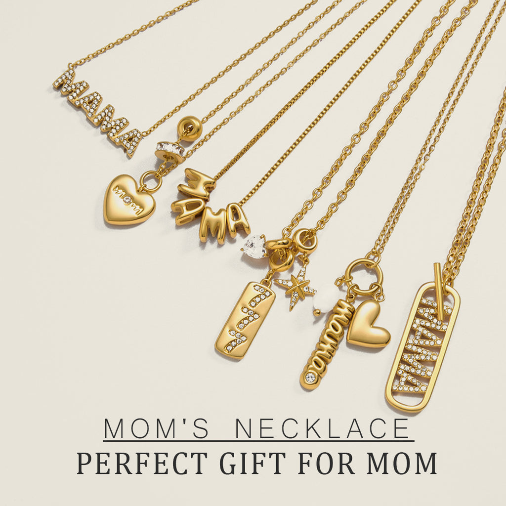 Mama motif stainless steel necklace collection with heart and letter charms