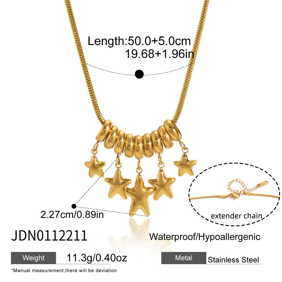Gold-tone necklace with five hanging star charms