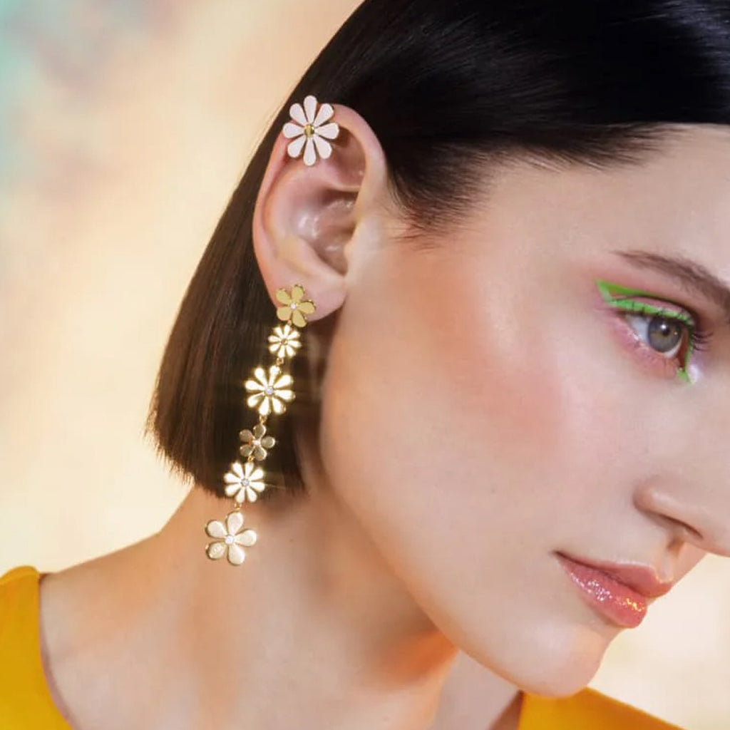 Gold-Tone Daisy Chain Stainless Steel Drop Earrings styled product view