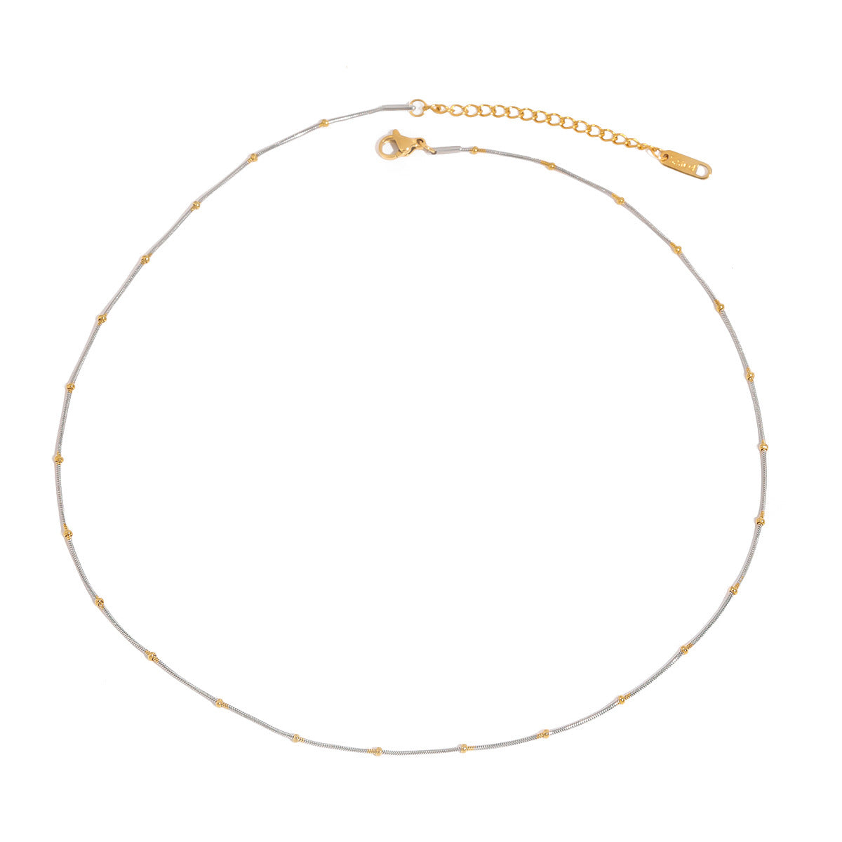Gold Plated Two-Tone Beaded Stainless Steel Chain Necklace – front view