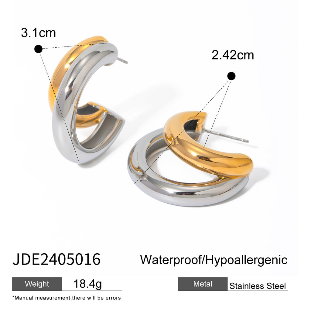 Stainless Steel Hoop Earring Collection in Mixed Finishes — additional style