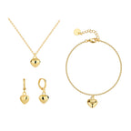isolated gold plated brass heart three-piece jewelry set