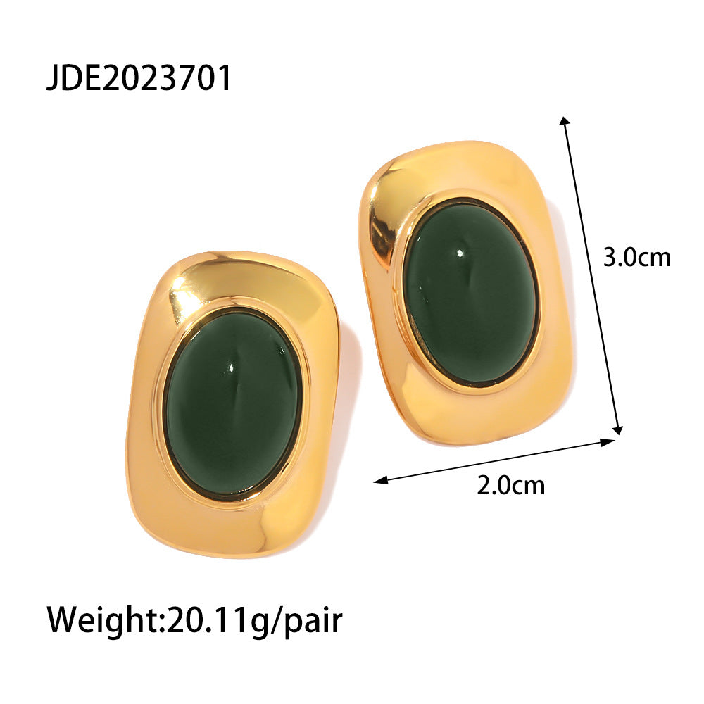 Green oval accent stainless steel studs with dimensions