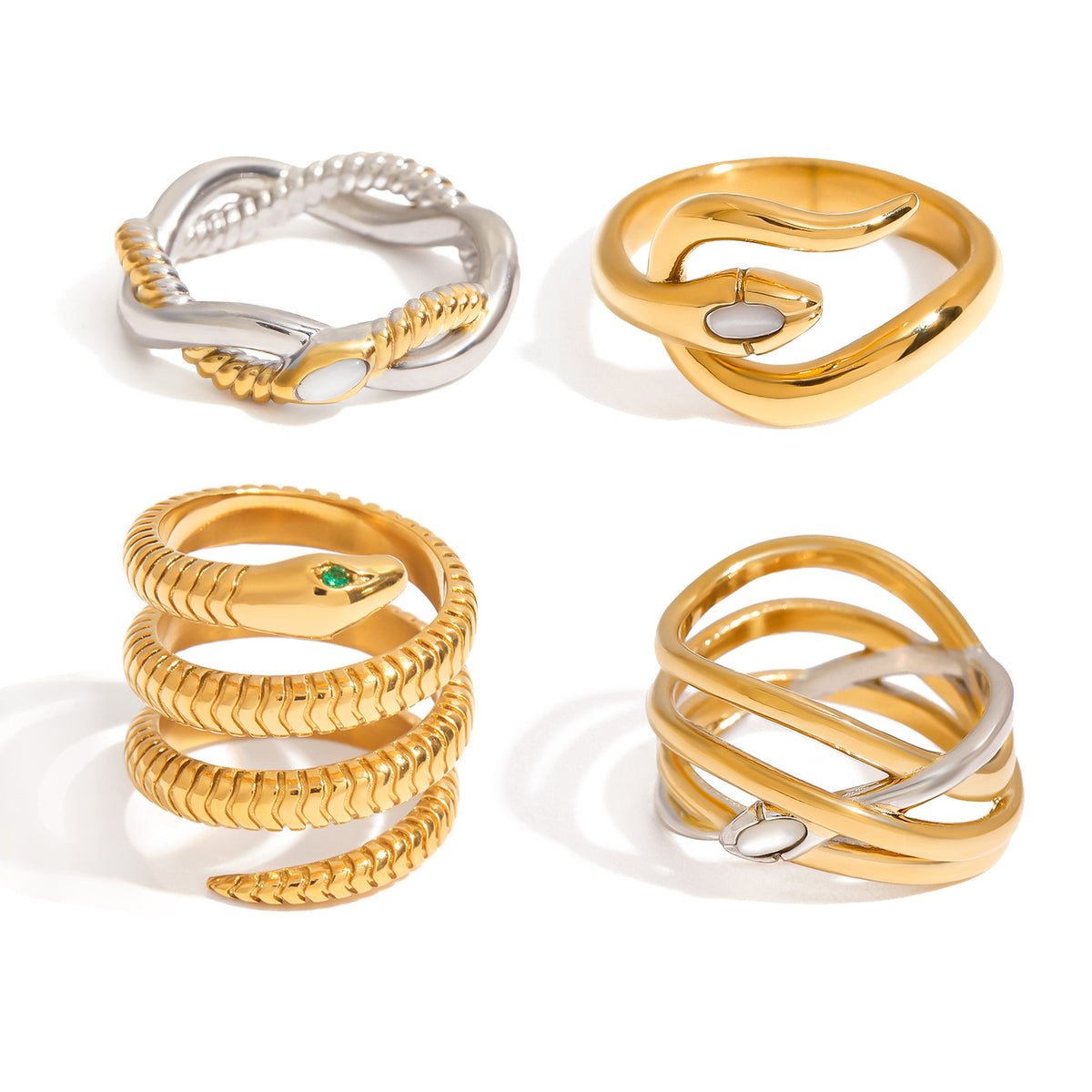 Gold-Tone Interlocking Stainless Steel Ring Set – front view