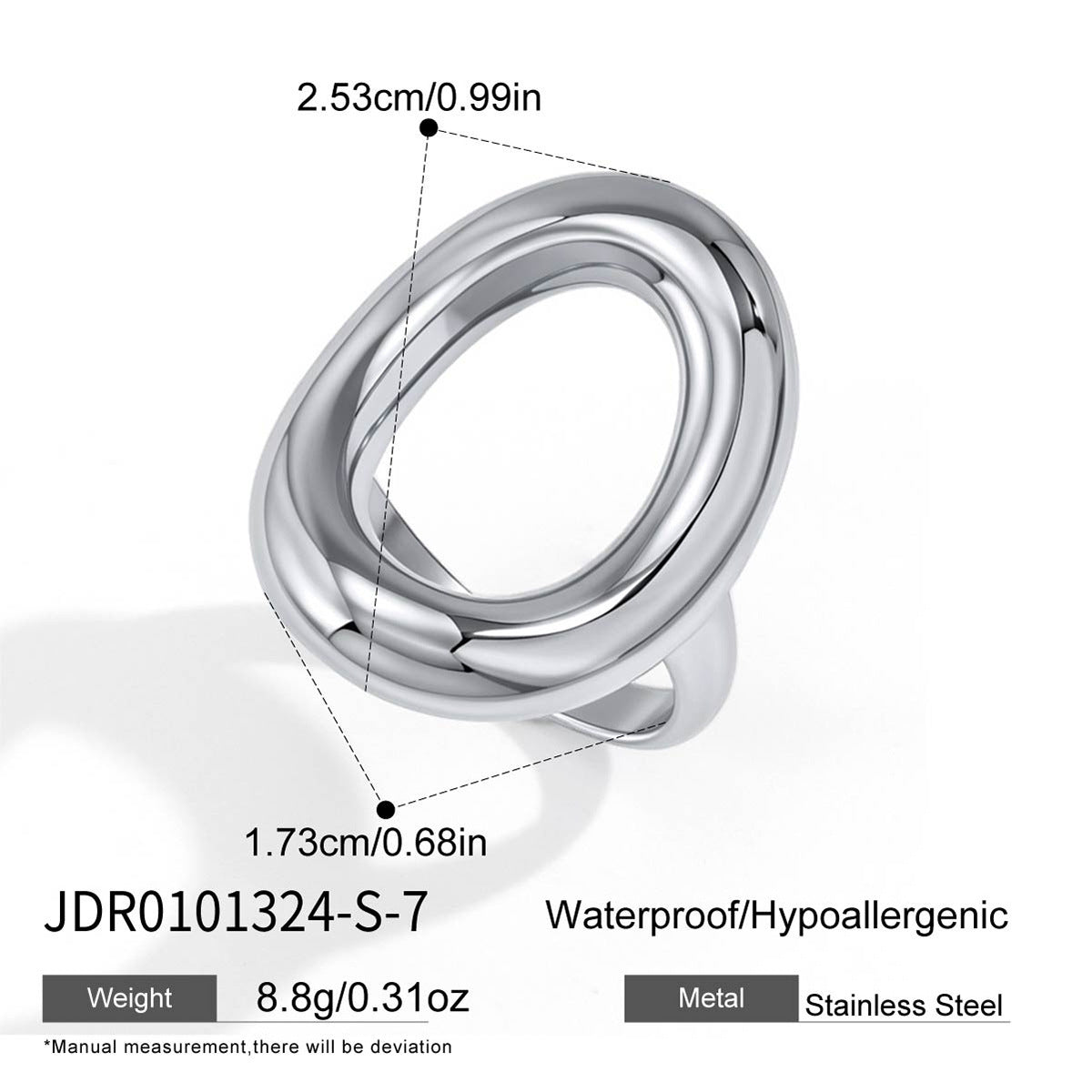 Steel color oval ring measurement diagram