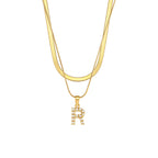 Imitation pearl letter R pendant on layered stainless steel chains