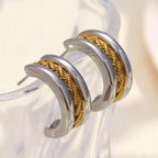 gold plated braided strip between silver-finish hoop bands