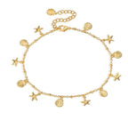 isolated gold plated coastal charm anklet with extender