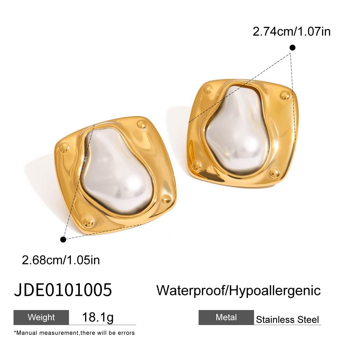 Wholesale Gold-Tone Stainless Steel Pearl Stud Earrings - finish detail