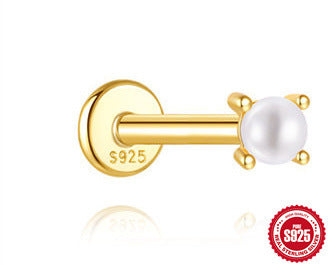 2 mm white resin bead on a gold plated 925 silver flat-back post
