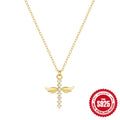 gold plated 925 sterling silver angel wing necklace with clear zirconia