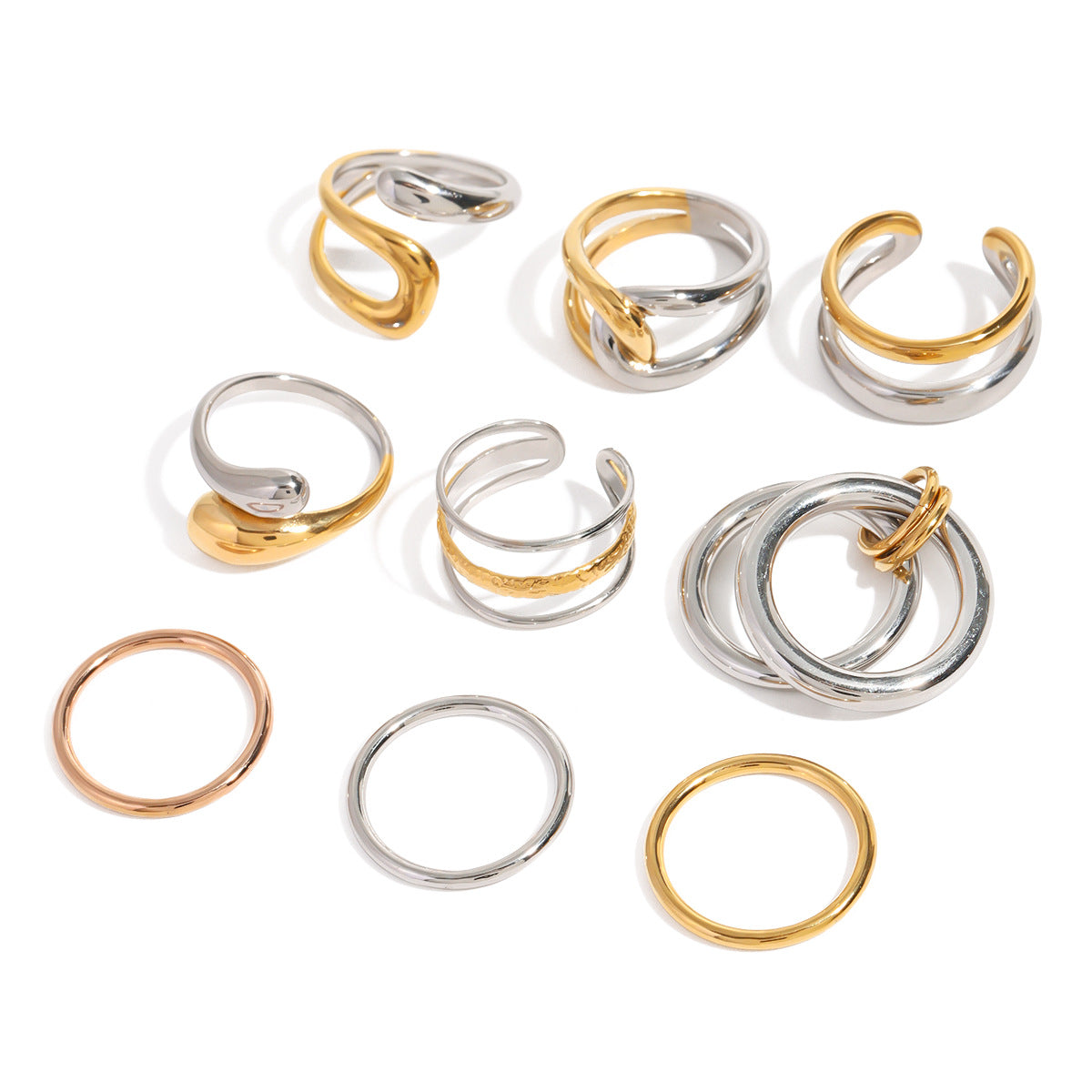 Two-Tone Sculptural Stainless Steel Ring Collection — wholesale view 4