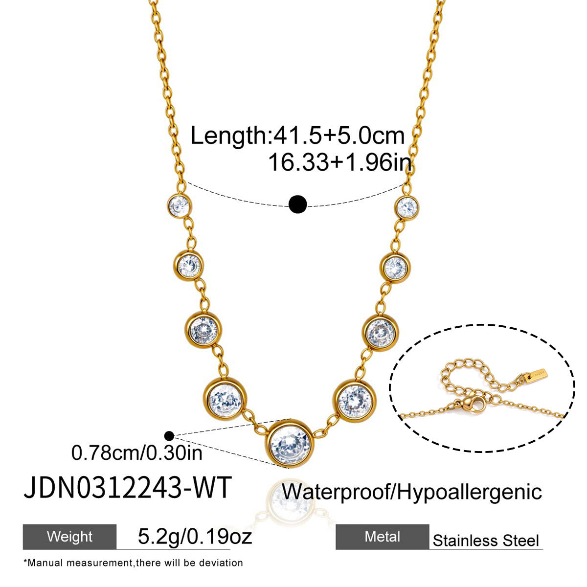 Clear-stone graduated bezel necklace dimensions