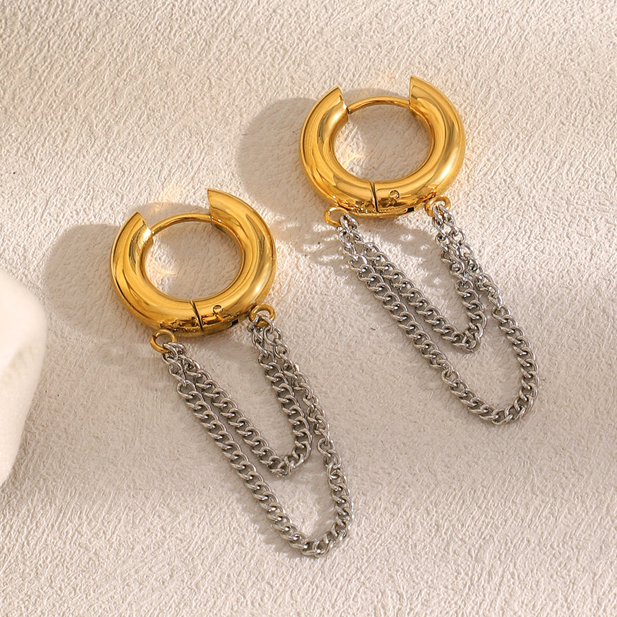 gold plated hoops with two silver chain drop loops