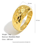 gold plated hammered dome ring with listed dimensions and weight