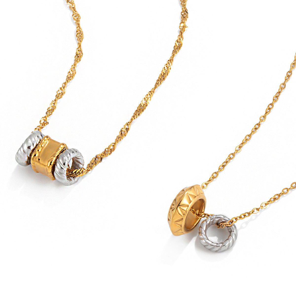 Sculptural Stainless Steel Pendant Necklace Collection finish and shape detail