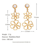 gold plated 316L stainless steel double flower drop earrings with measurements