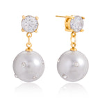 Imitation Pearl and Clear Stone Stainless Steel Drop Earrings — close-up of the decorative accents