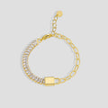 gold plated asymmetrical zirconia and elongated-link chain bracelet
